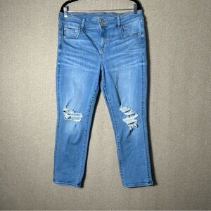American Eagle Artist Crop Jeans Womens Size 16 LONG Distressed Stretch